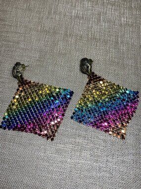 Kurt Geiger London Eagle Head Rainbow Crystal Mesh Statement Earrings
